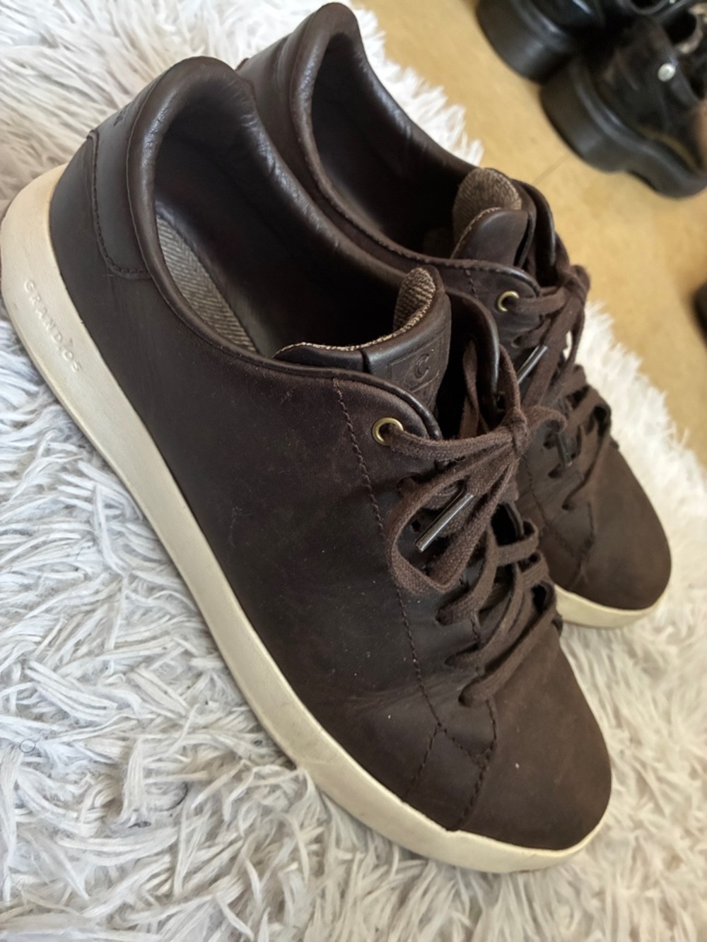Cole Haan Brown Leather Low-Top Sneakers with Cream Sole